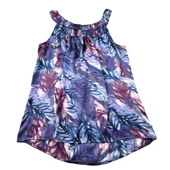 Womens Sleeveless Floral Top Size M Purple/Blue Poly Silky Tank Blouse JH1813 - Picture 1 of 6